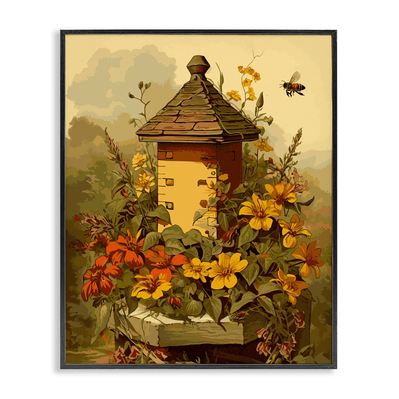 Stupell Industries Bees & Floral Architecture Framed Giclee Art